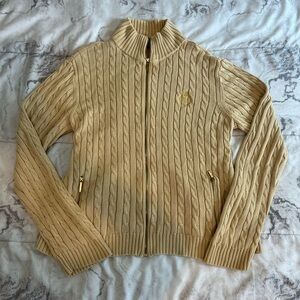 Vintage Lauren Ralph Lauren Women Beige Zip Up Knit sweater